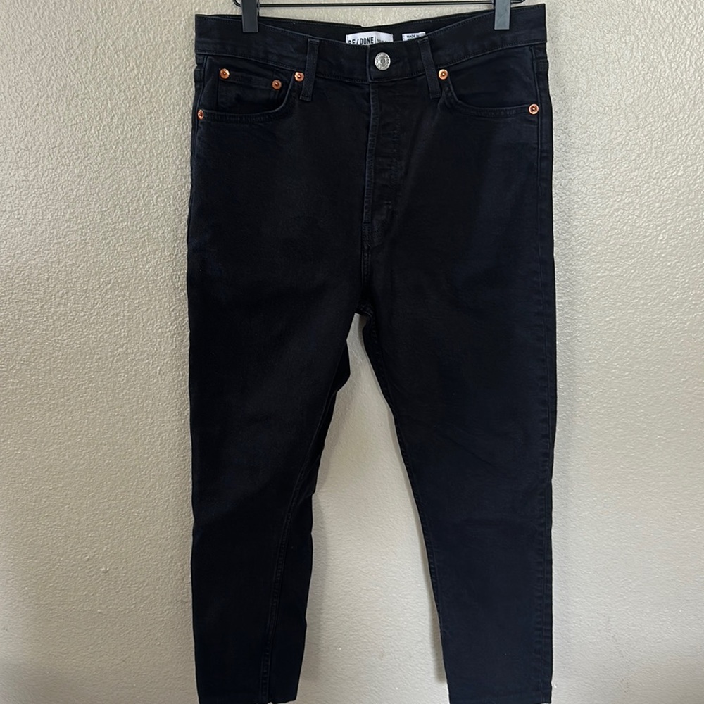 Re/Done Black High Rise Ankle Cropped Jeans Size 30